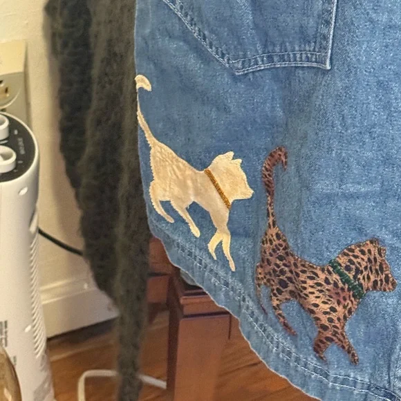 Vtg Torpedo International Blue Jean Denim Button Up Jumper Retro Pockets CATS S - Picture 3 of 8